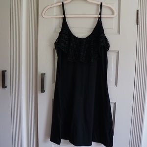 Black lace ruffled coverup dress.
